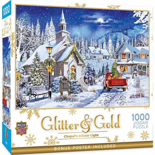 Glitter & Gold - Chapel's Winter Light 1000 Piece Jigsaw Puzzle | Masterpieces Puzzles - BIG FRENCHIES