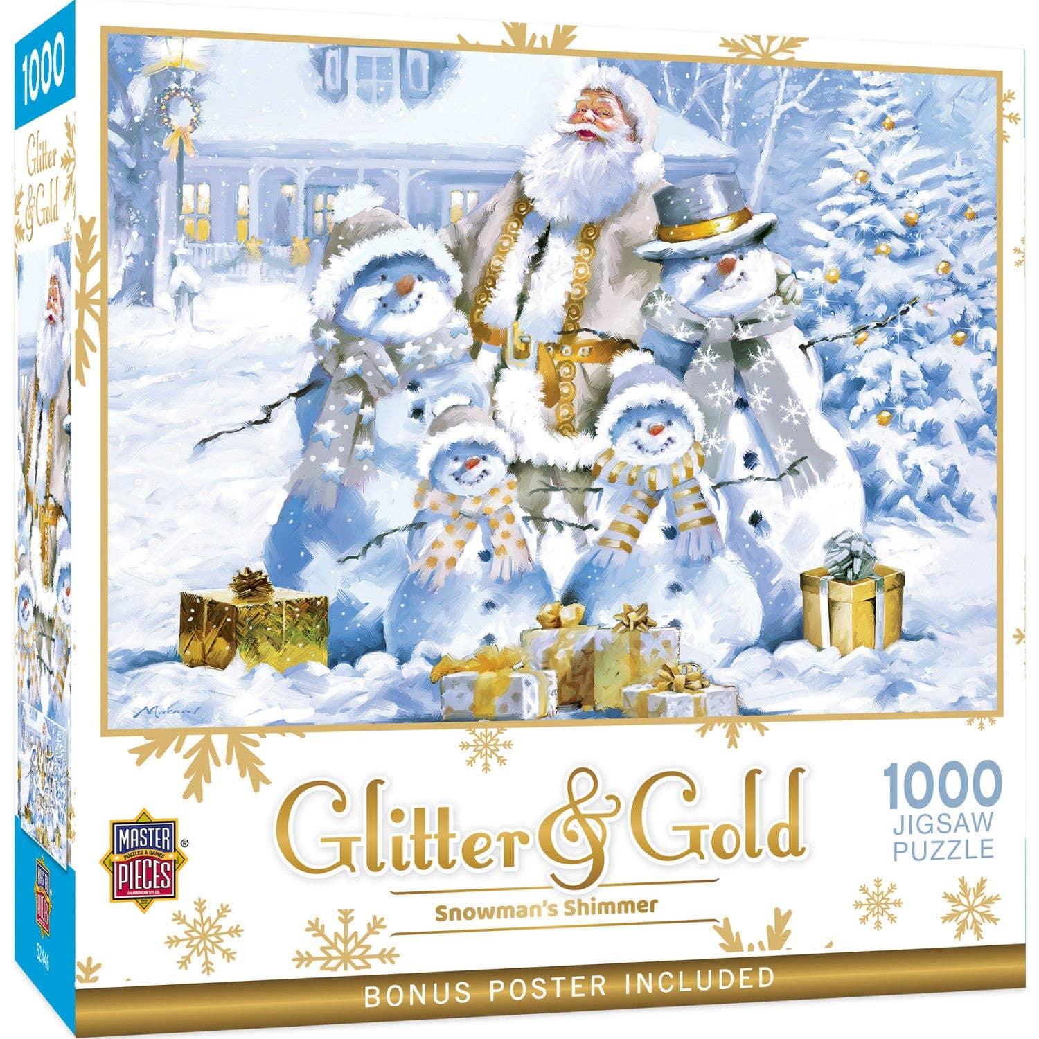 Glitter & Gold - Snowman's Shimmer 1000 Piece Jigsaw Puzzle | Masterpieces Puzzles - BIG FRENCHIES