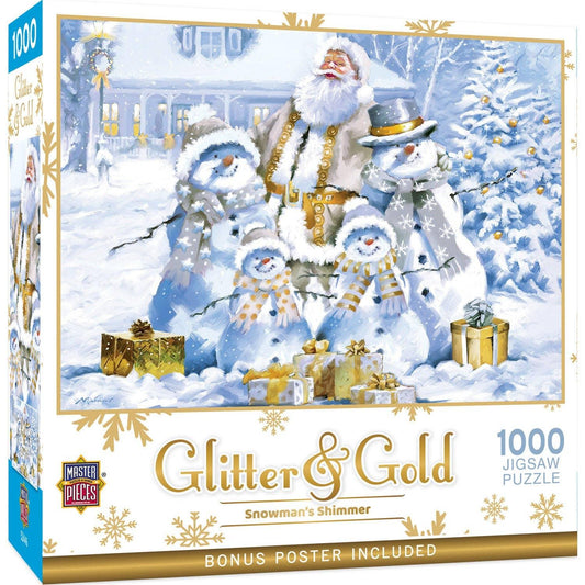 Glitter & Gold - Snowman's Shimmer 1000 Piece Jigsaw Puzzle | Masterpieces Puzzles - BIG FRENCHIES
