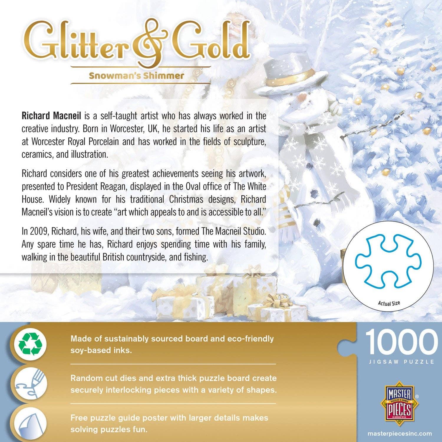 Glitter & Gold - Snowman's Shimmer 1000 Piece Jigsaw Puzzle | Masterpieces Puzzles - BIG FRENCHIES
