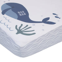 Arctic Adventure Light Blue, White, and Navy Whales, Narwhal, and Walrus "The World is your Oyster" 100% Cotton Photo Op Fitted Crib Sheet - BIG FRENCHIES