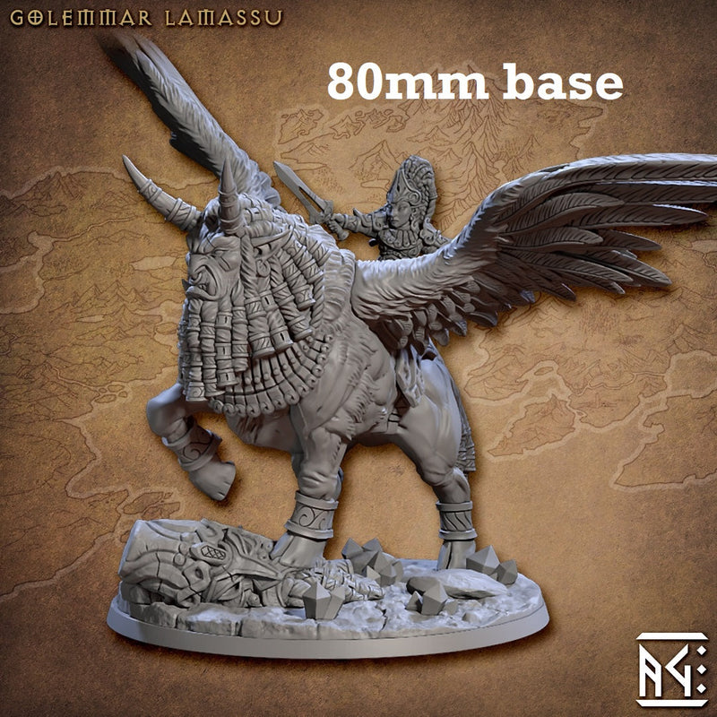Golemmar Lamassu (Winged Sphinx with or without Gnome Rider)-3D Printed Miniatures-BIG FRENCHIES-All Systems Go Games