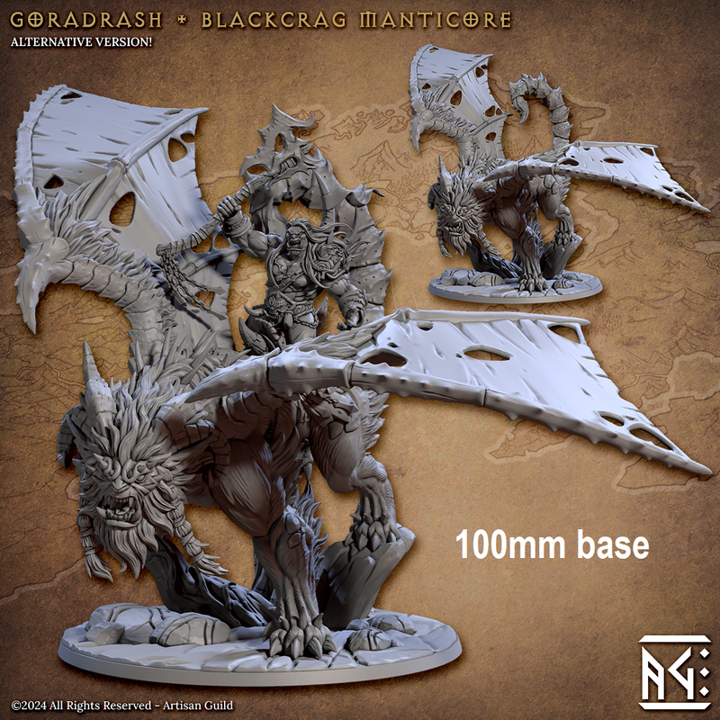 Goradrash, Blackcrag Manticore (Mounted or Wild)-3D Printed Miniatures-BIG FRENCHIES-All Systems Go Games
