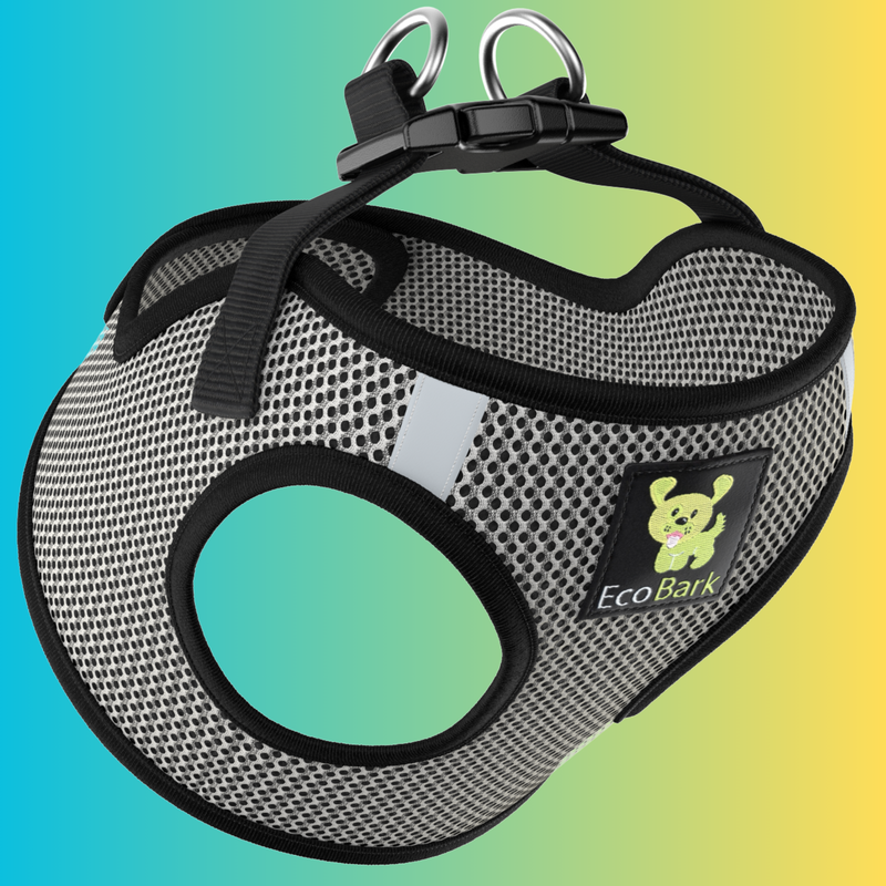 EcoBark Steel Gray Step In Dog Harness - Rapid Fastener Reflective Soft Mesh Vest Halter for Puppies and XXXS to Small Dogs - BIG FRENCHIES