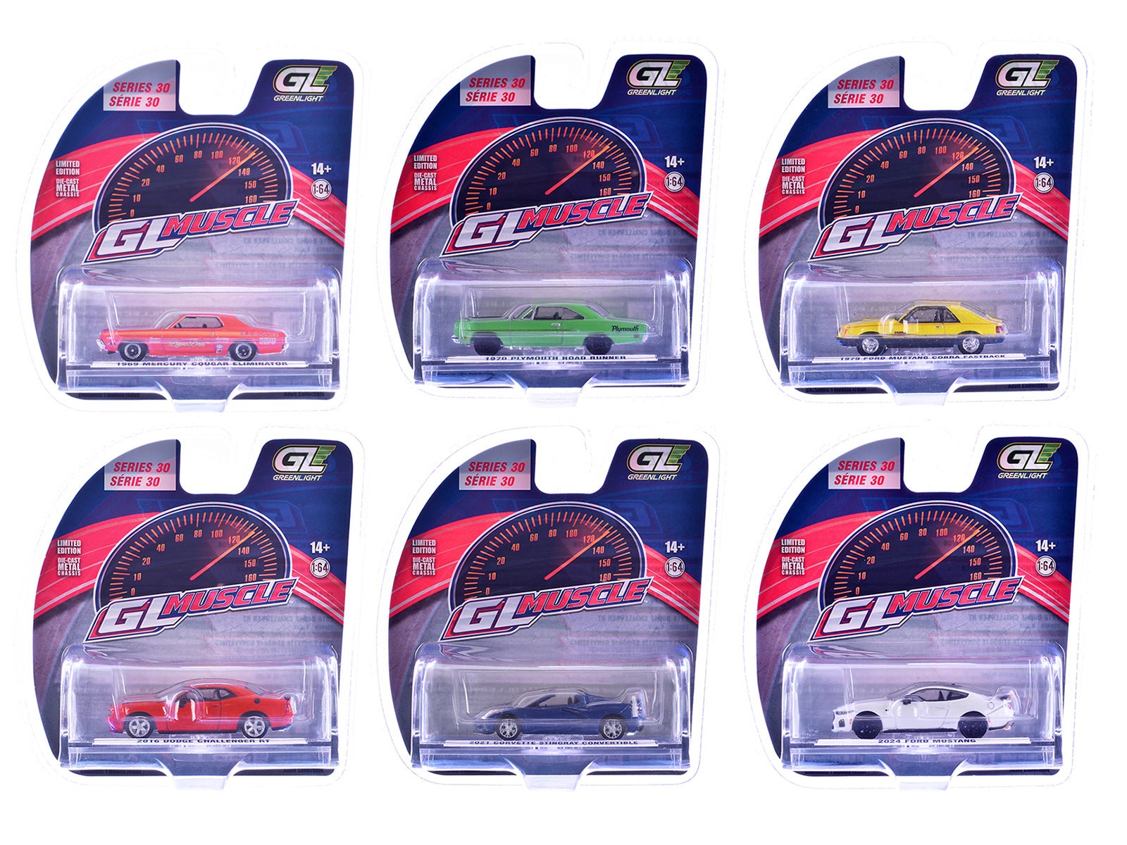 "GreenLight Muscle" Series 30 Set of 6 pieces 1/64 Diecast Model Cars by Greenlight  free shipping USA