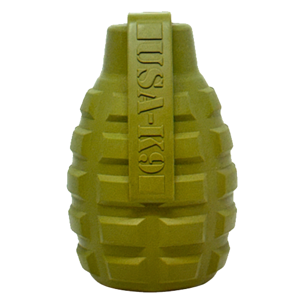 Grenade Shaped eDispenser Durable Dog Chew Toy & Treat Dispenser - Army Green - BIG FRENCHIES