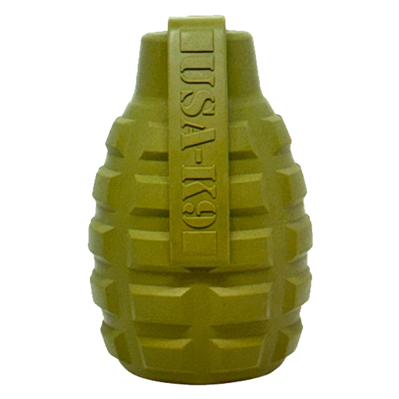 Grenade Shaped eDispenser Durable Dog Chew Toy & Treat Dispenser - Army Green - BIG FRENCHIES