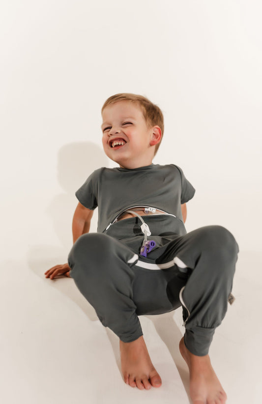 Deep Teal Bamboo Lyocell Romper with G-Tube Access