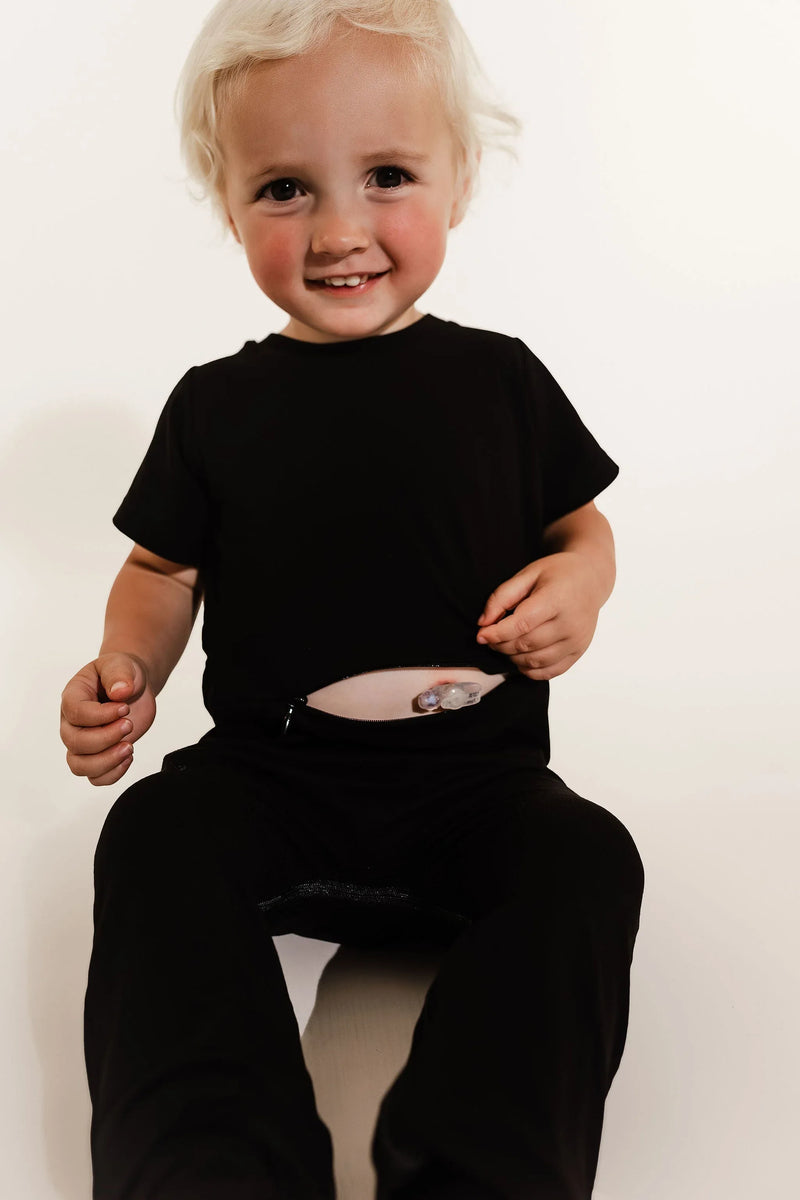 Black Bamboo Lyocell Romper with G-Tube Access - BIG FRENCHIES