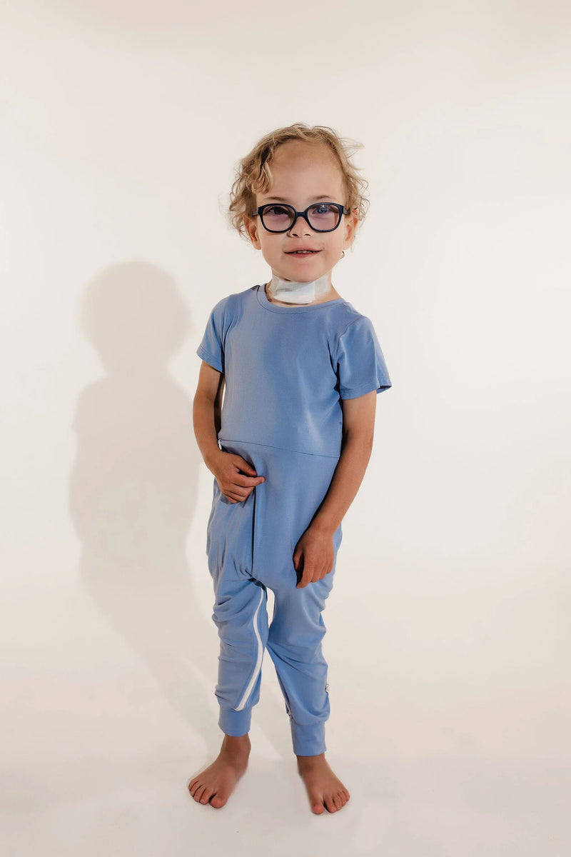 Ocean Bamboo Lyocell Romper with G-Tube Access - BIG FRENCHIES