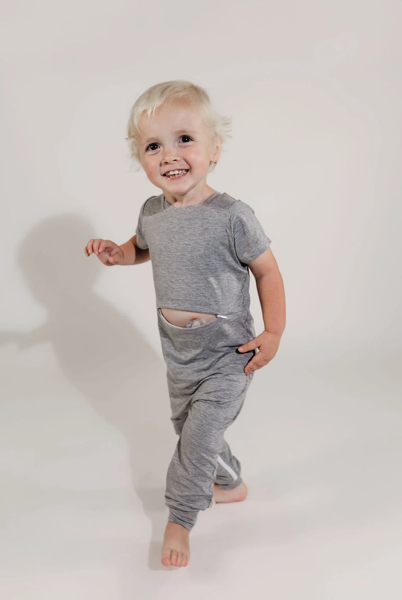 Grey Bamboo Lyocell Romper with G-Tube Access - BIG FRENCHIES