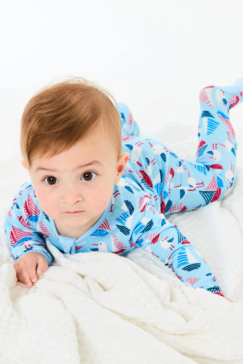 Soft & Stretchy Zipper Footie - Seagulls - BIG FRENCHIES