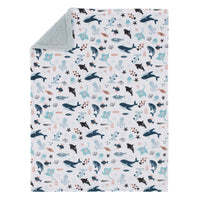 Explore Dream Discover Light Blue, Navy, Gray and Coral Super Soft Sherpa Baby Blanket - BIG FRENCHIES