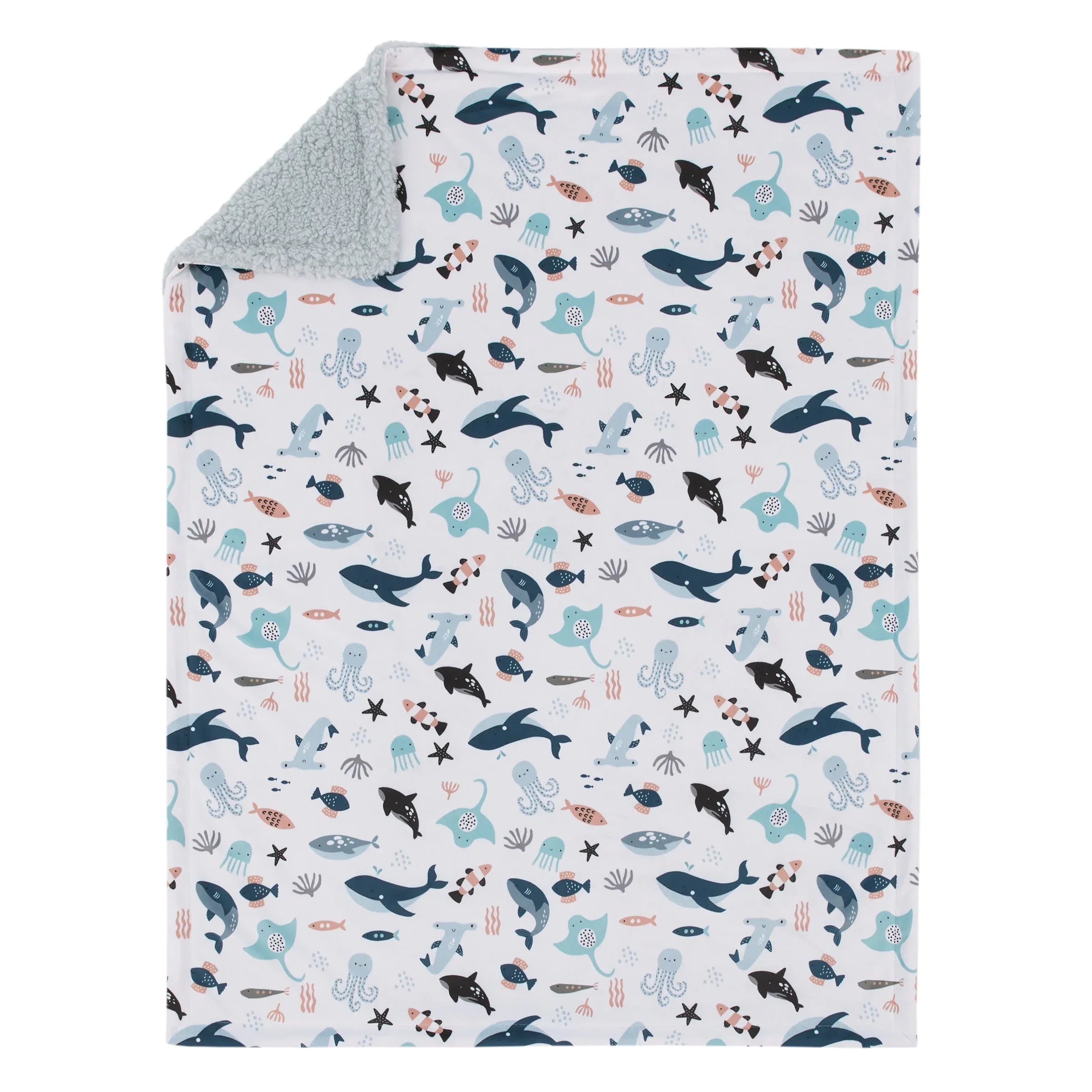 Explore Dream Discover Light Blue, Navy, Gray and Coral Super Soft Sherpa Baby Blanket - BIG FRENCHIES