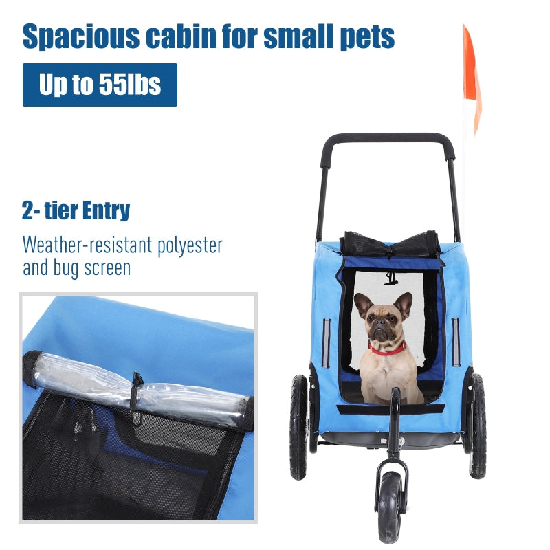 2-in-1, 3 Wheel Pet Jogging Stroller Bike Trailer - BIG FRENCHIES