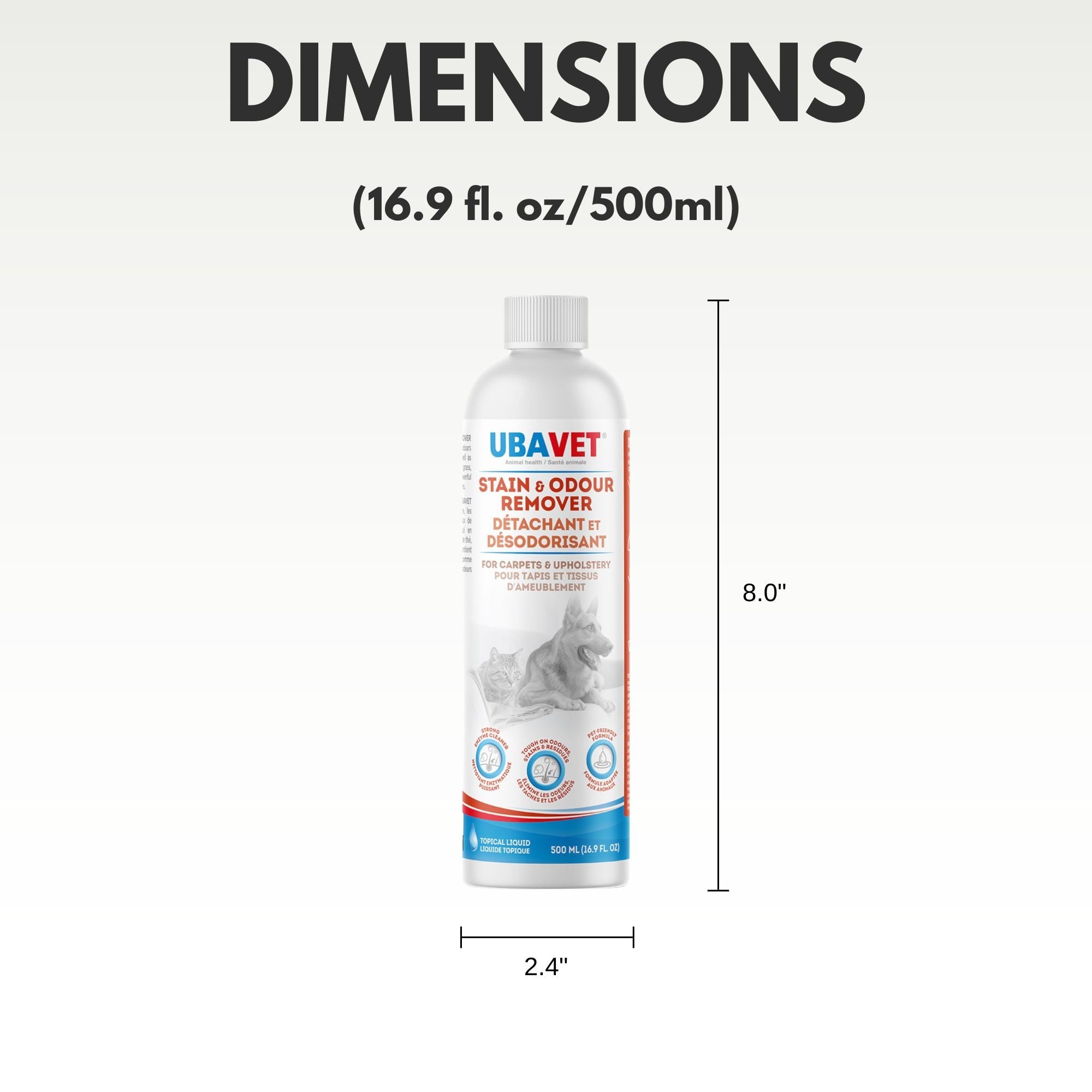 UBAVET Stain and Odor Remover for Dogs & Cats – Powerful Enzyme Cleaner – (16.9 fl oz / 500ml) - BIG FRENCHIES