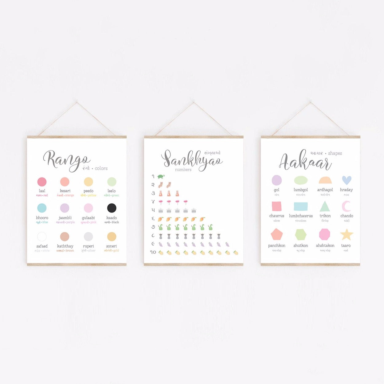 Bilingual Posters: Colors, Shapes, Numbers • Gujarati | Hindi