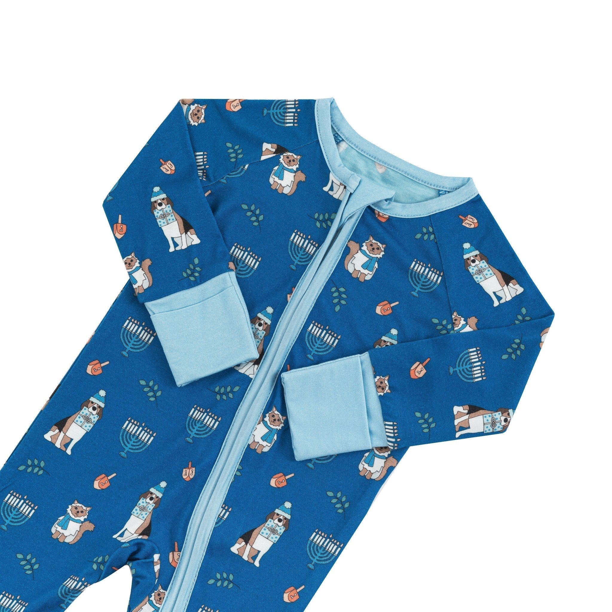 Hanukkah Pets (Convertible Zip Footies) - Blue - BIG FRENCHIES