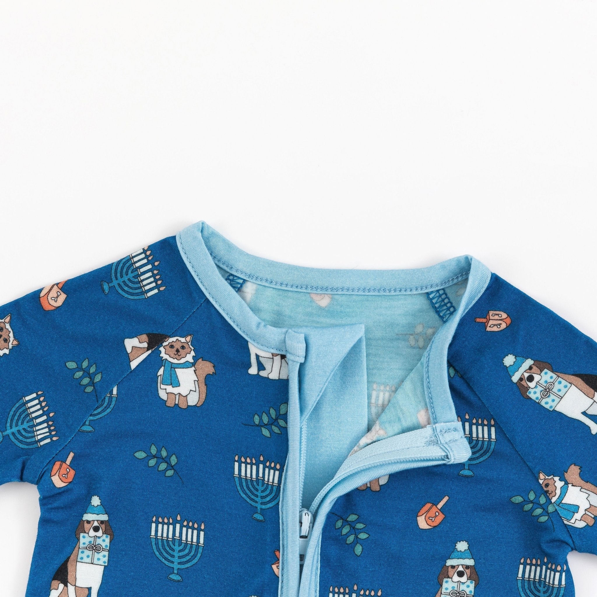 Hanukkah Pets (Convertible Zip Footies) - Blue - BIG FRENCHIES