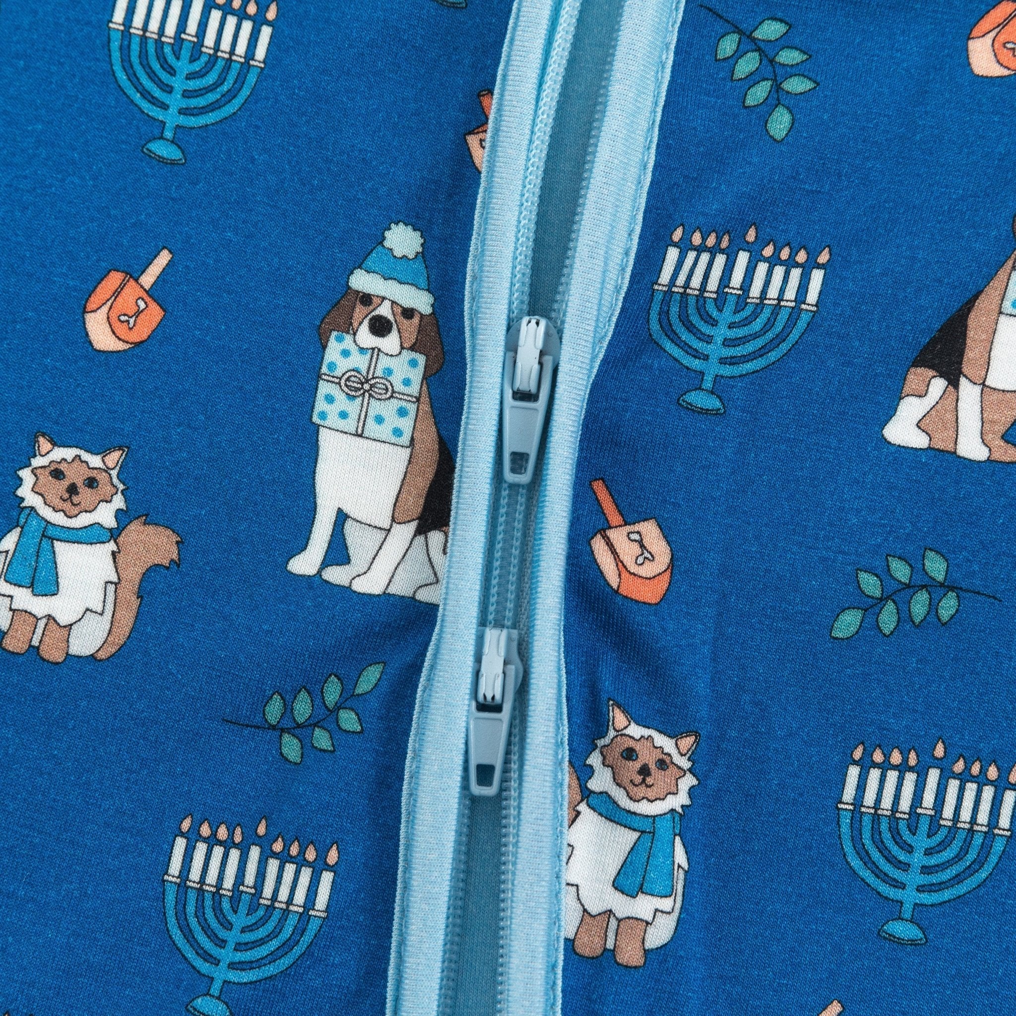 Hanukkah Pets (Convertible Zip Footies) - Blue - BIG FRENCHIES