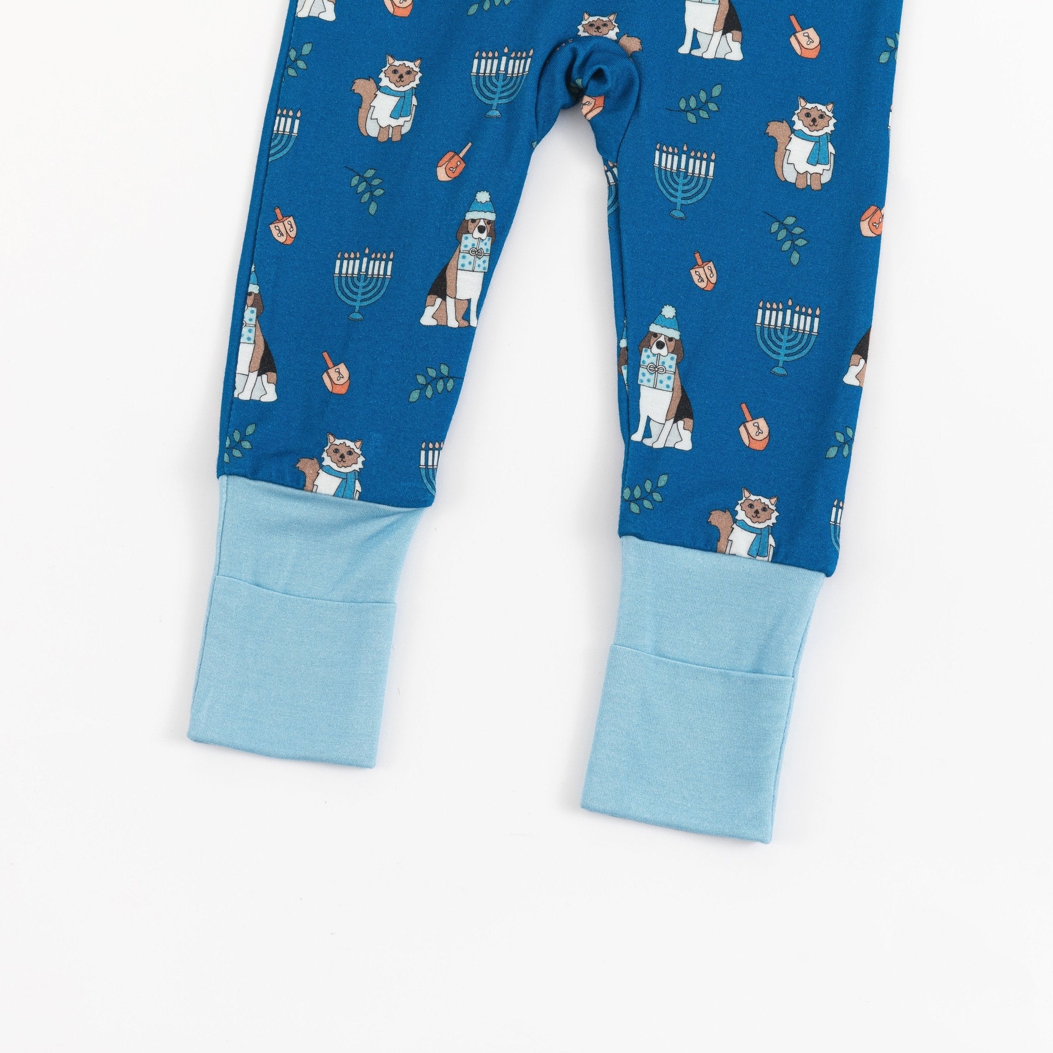 Hanukkah Pets (Convertible Zip Footies) - Blue - BIG FRENCHIES