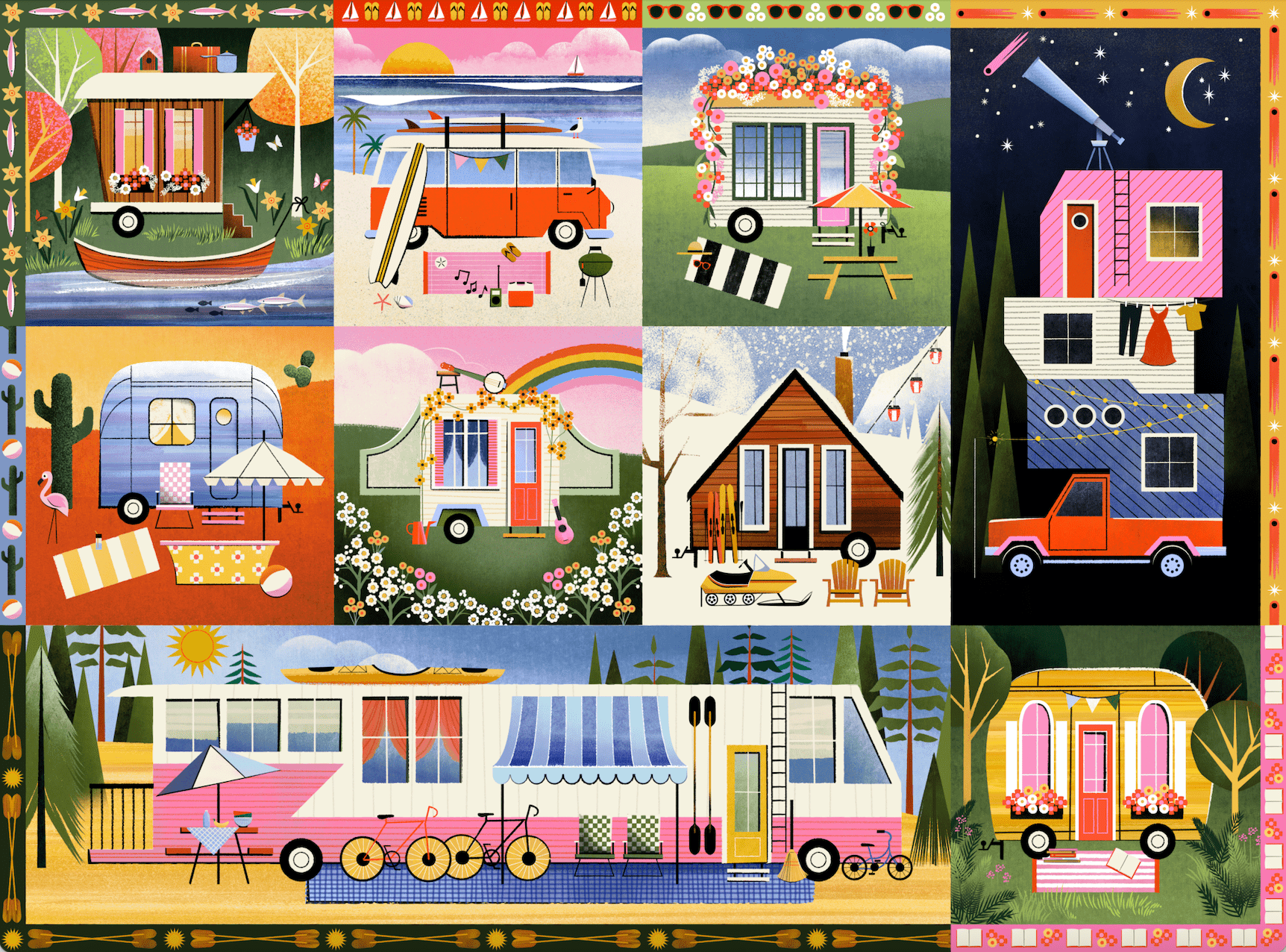 Happy Campers 1000 Piece Puzzle by Puzzlefolk | Dreamy Camping & Glamping Fun