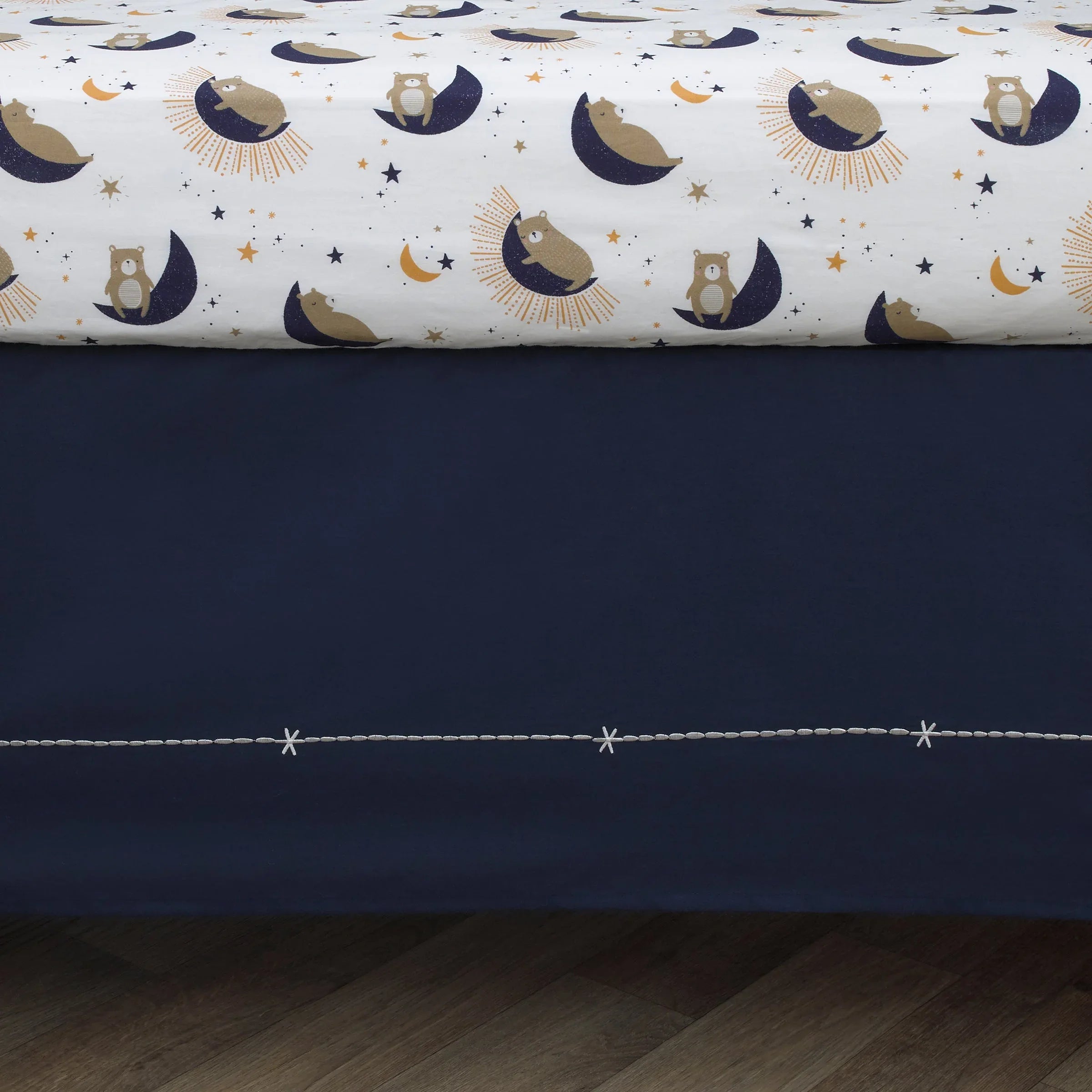 Goodnight Sleep Tight White and Blue Koala, Sloth, Bear, Star, and Moon 4 Piece Nursery Crib Bedding Set - Comforter, 100% Cotton Fitted Crib Sheet, Crib Skirt, and Storage - BIG FRENCHIES