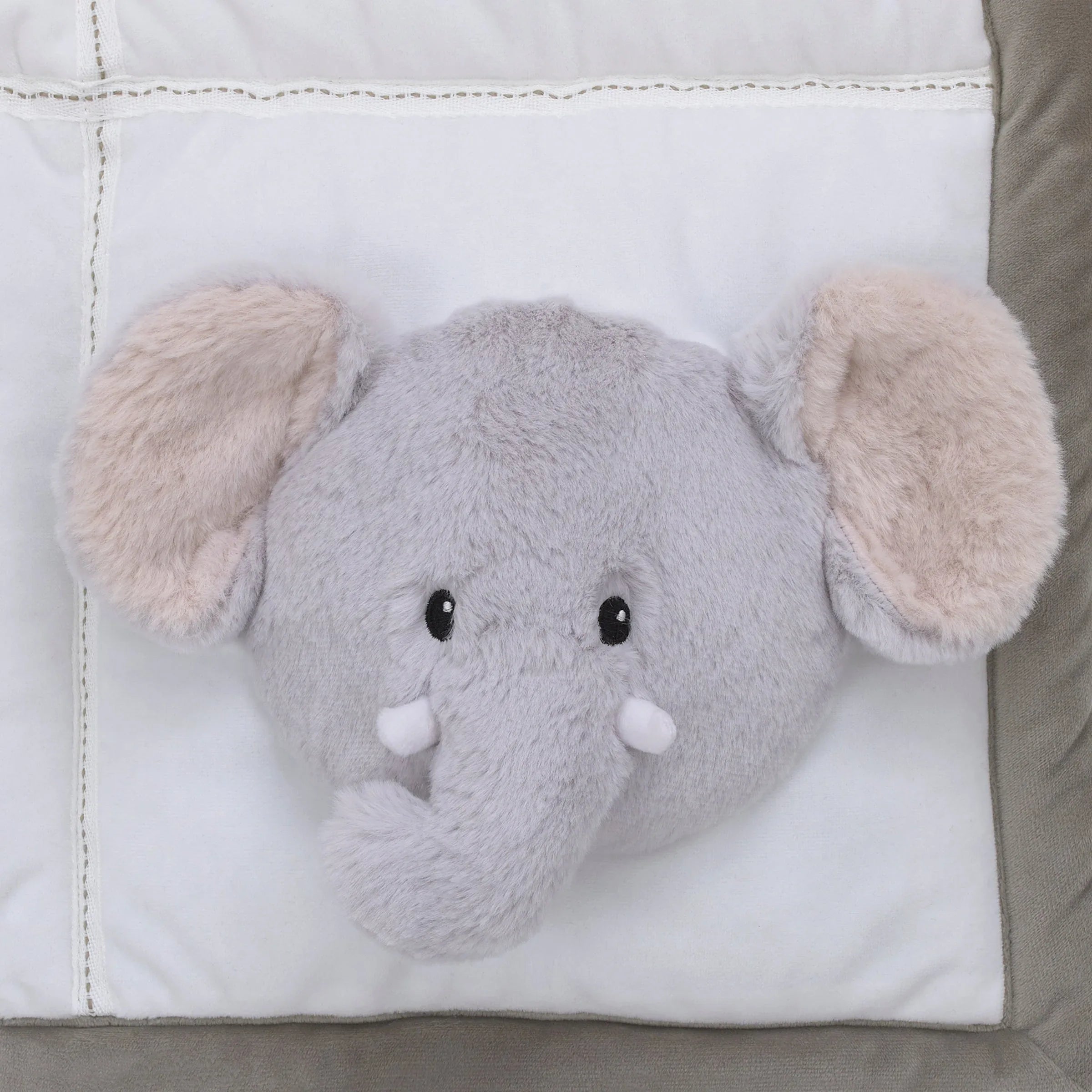 Playful Pals White, Tan, and Gray Four 3D Animals With Crinkle Plush Tummy Time Play Mat - Sloth, Llama, Elephant, and Giraffe - BIG FRENCHIES