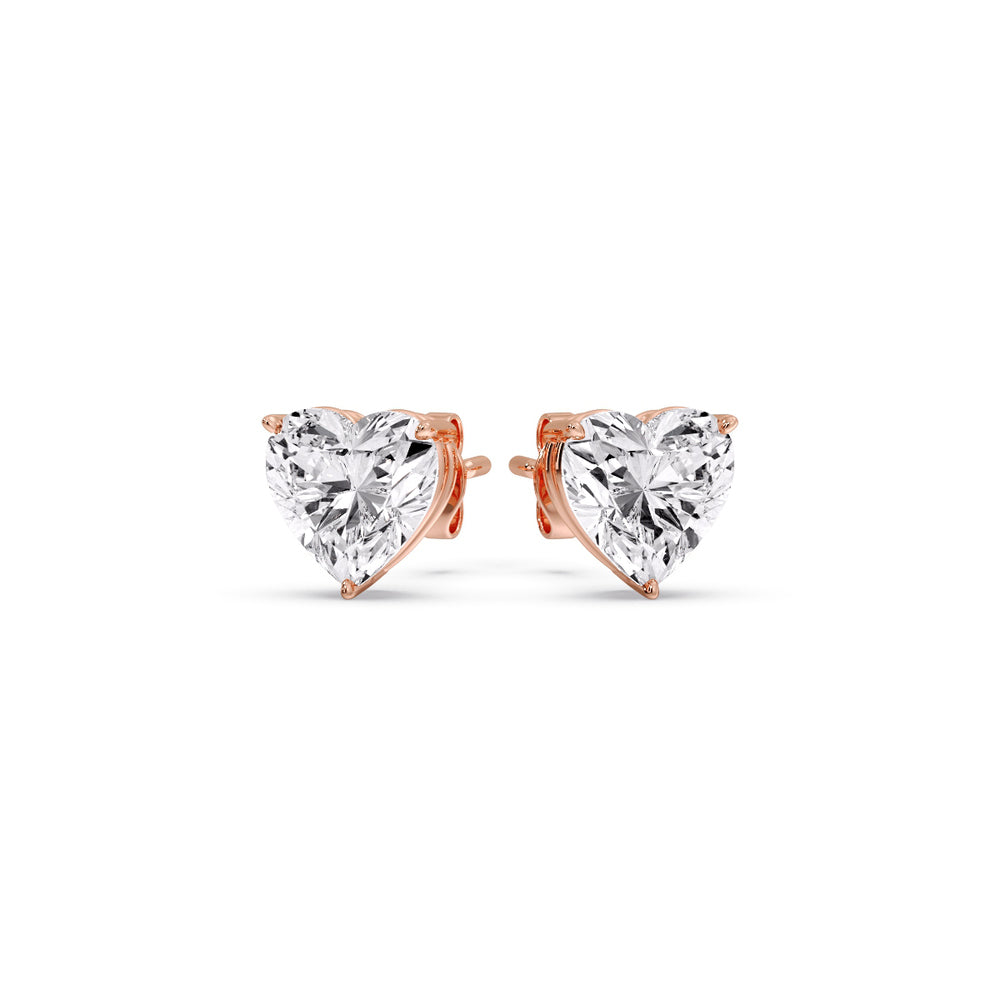 3 Prong Heart Shaped Diamond Solitaire Stud Earring in Basket Setting