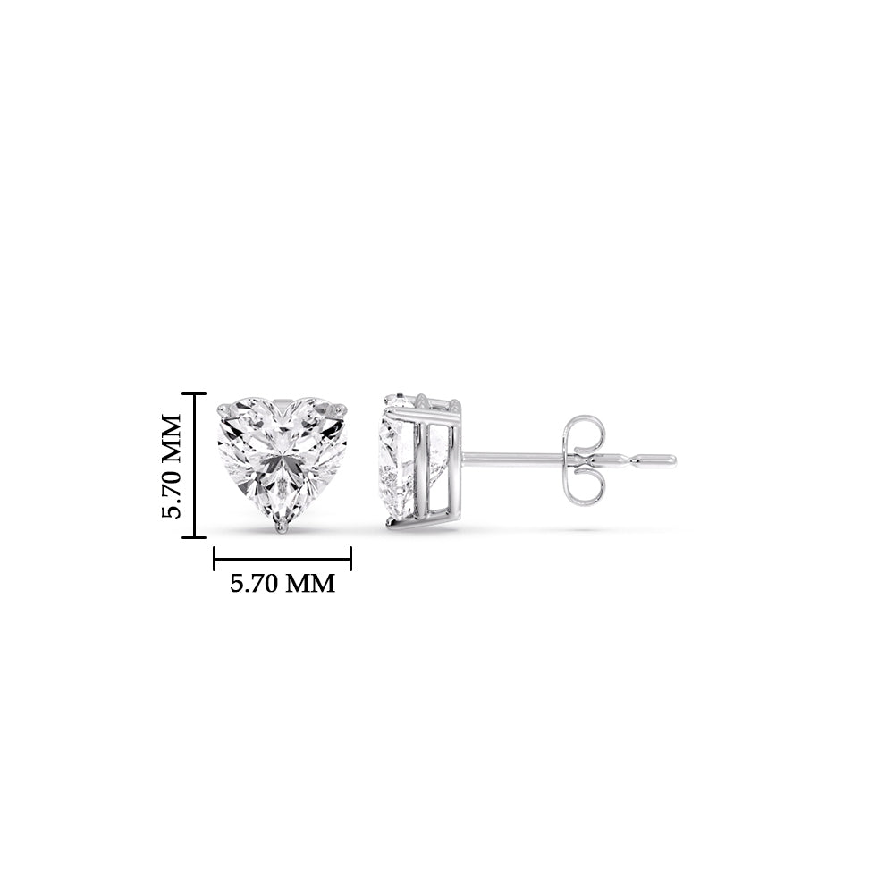 3 Prong Heart Shaped Diamond Solitaire Stud Earring in Basket Setting
