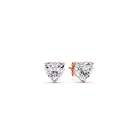 3 Prong Heart Shaped Diamond Solitaire Stud Earring in Basket Setting