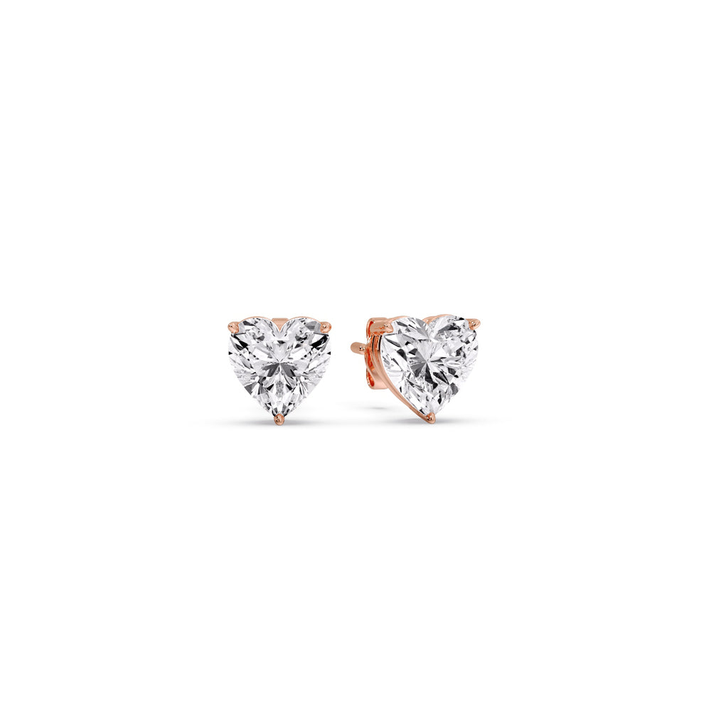 3 Prong Heart Shaped Diamond Solitaire Stud Earring in Basket Setting