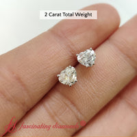 3 Prong Heart Shaped Diamond Solitaire Stud Earring in Basket Setting