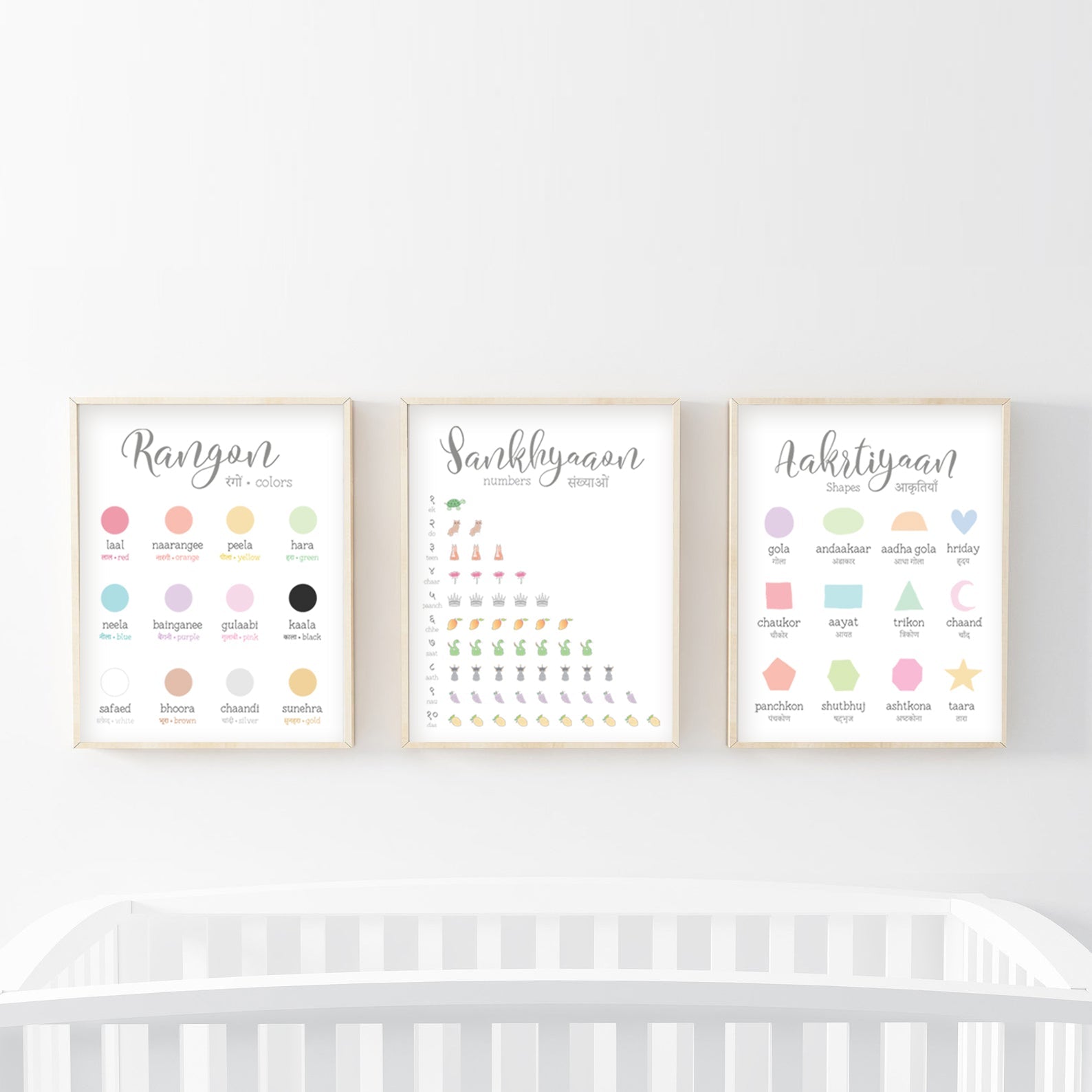 Bilingual Posters: Colors, Shapes, Numbers • Gujarati | Hindi