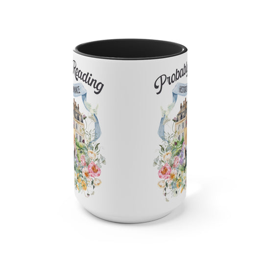 Historical Romance Coffee Mug: 15 Oz Bookish Mug with Cottagecore Flowers and Doves