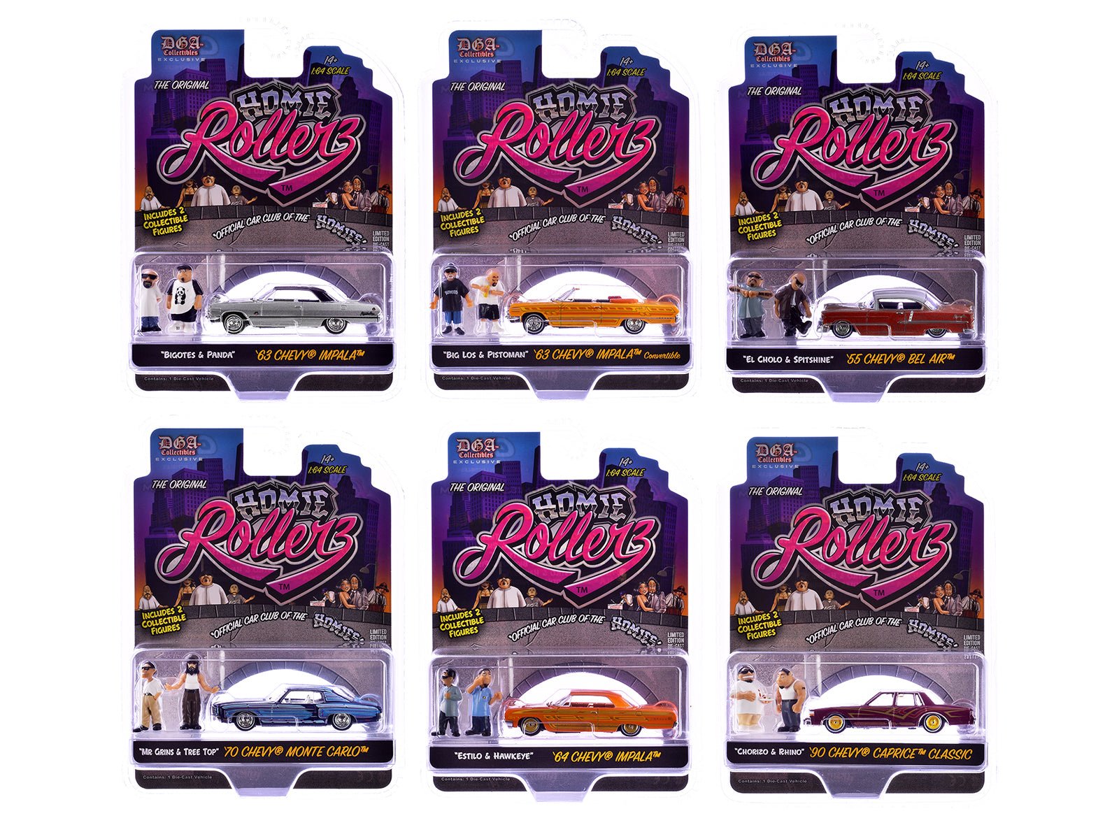 "Homie Rollerz" 2025 Series 1 Set of 6 Pieces Diecast Model Cars by Greenlight and DGA  free shipping USA