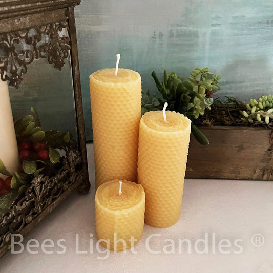 Honeycomb Beeswax Pillar Candles Rolled Design - BIG FRENCHIES