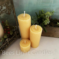 Honeycomb Beeswax Pillar Candles Rolled Design - BIG FRENCHIES