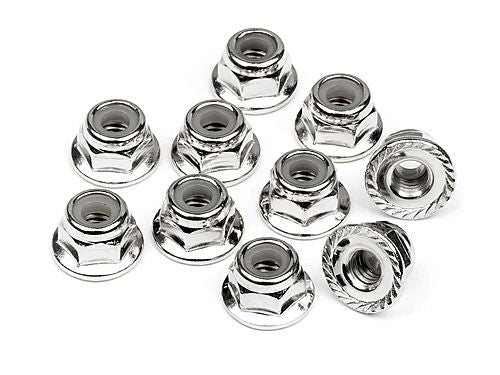 HPI Racing Serrated Flange Lock Nut M4 Silver (10pcs)
