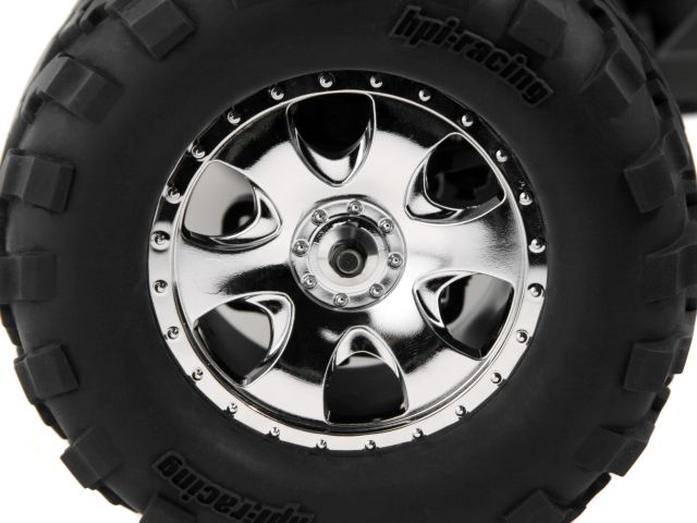 HPI Racing Mounted GT2 Tire S Compound on Warlock Wheel Chrome Glued Includes Molded Inserts