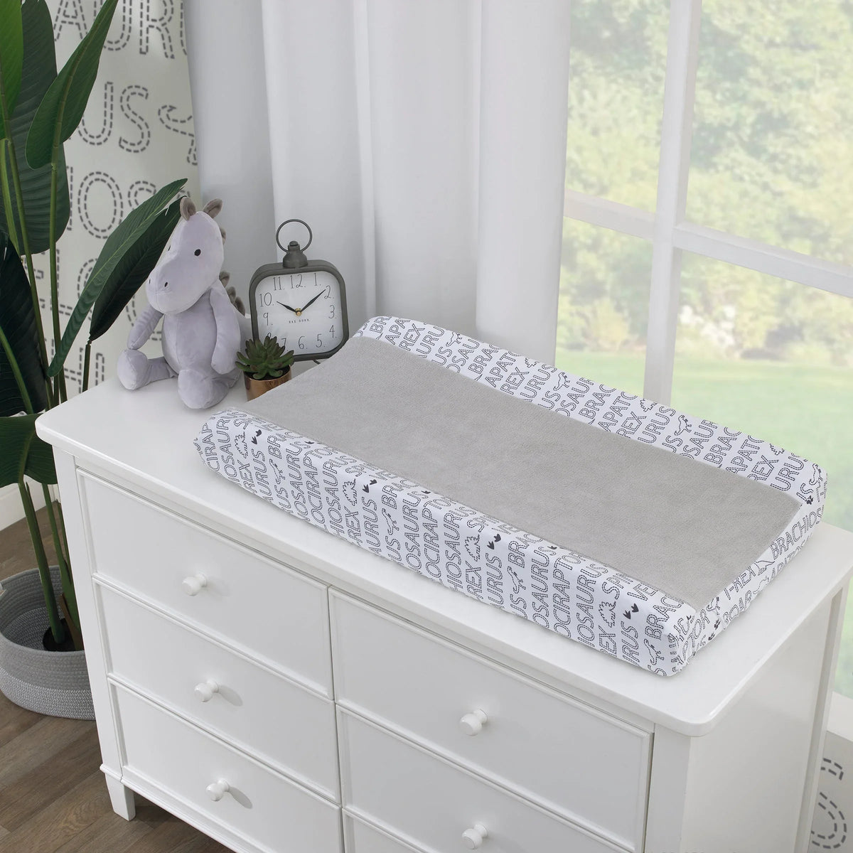Baby-Saurus Gray and White Super Soft Word Print Changing Pad Cover - BIG FRENCHIES