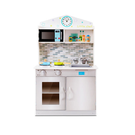 Kids Wooden Pretend Cooking Playset Cookware Kitchen-Beige - BIG FRENCHIES