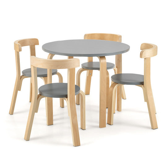 5-Piece Kids Wooden Curved Back Activity Table and Chair Set with Toy Bricks-Gray - BIG FRENCHIES