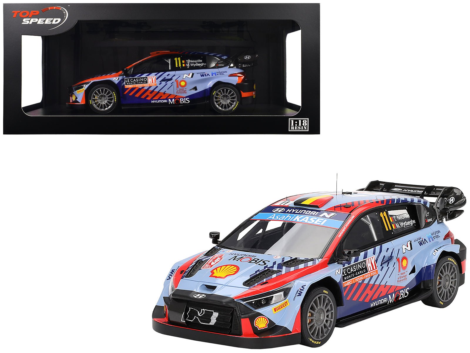 Hyundai i20 N Rally1 Hybrid #11 Thierry Neuville - Martijn Wydaeghe "Hyundai Shell Mobis WRT"  Winner WRC "Monte Carlo Rally" (2024) 1/18 Model Car by Top Speed  free shipping USA