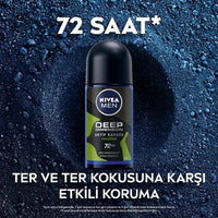 Nivea Men Deep Dimension Amazonia Roll-on Deodorant - Long Lasting Anti-Perspirant Protection for Men, 72 Hours Freshness, Masculine Scent