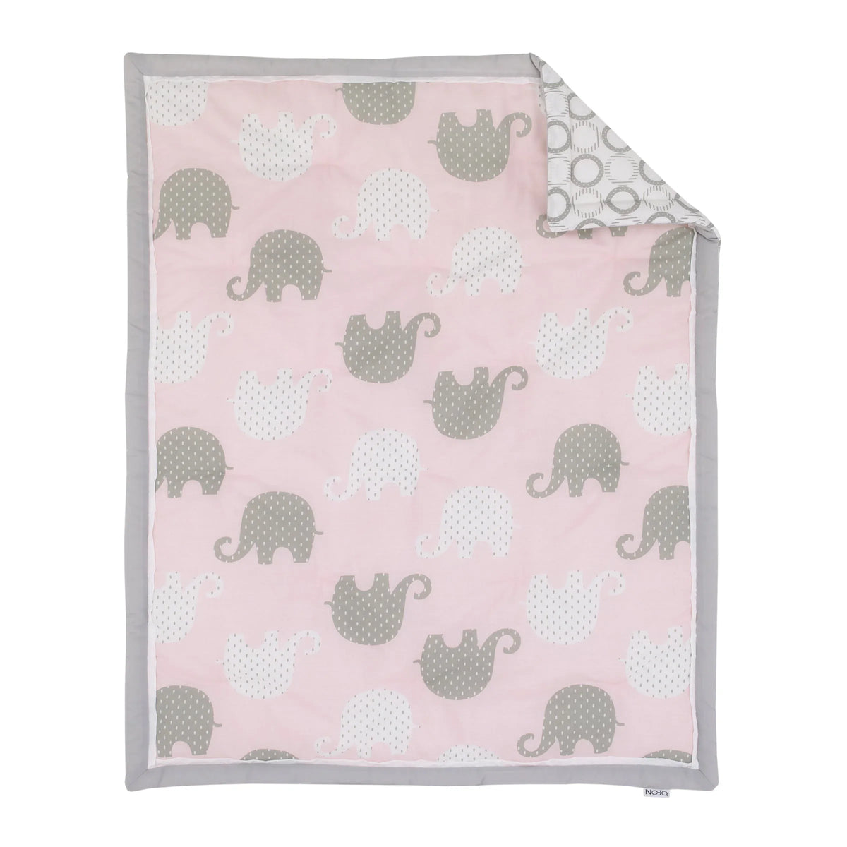 NoJo The Dreamer Pink and Grey Elephant 8 Piece Nursery Crib Bedding Set - BIG FRENCHIES