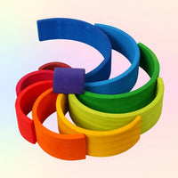 10 Pcs STAINED Wooden Rainbow Stacking Puzzle Blocks in Sunset Color - BIG FRENCHIES