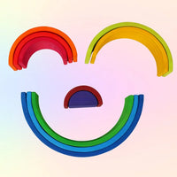 10 Pcs STAINED Wooden Rainbow Stacking Puzzle Blocks in Sunset Color - BIG FRENCHIES