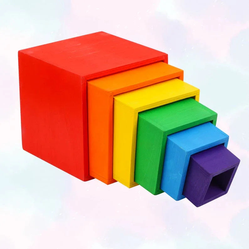 6-Piece Primary Color Rainbow Wooden Nesting Box Set - BIG FRENCHIES