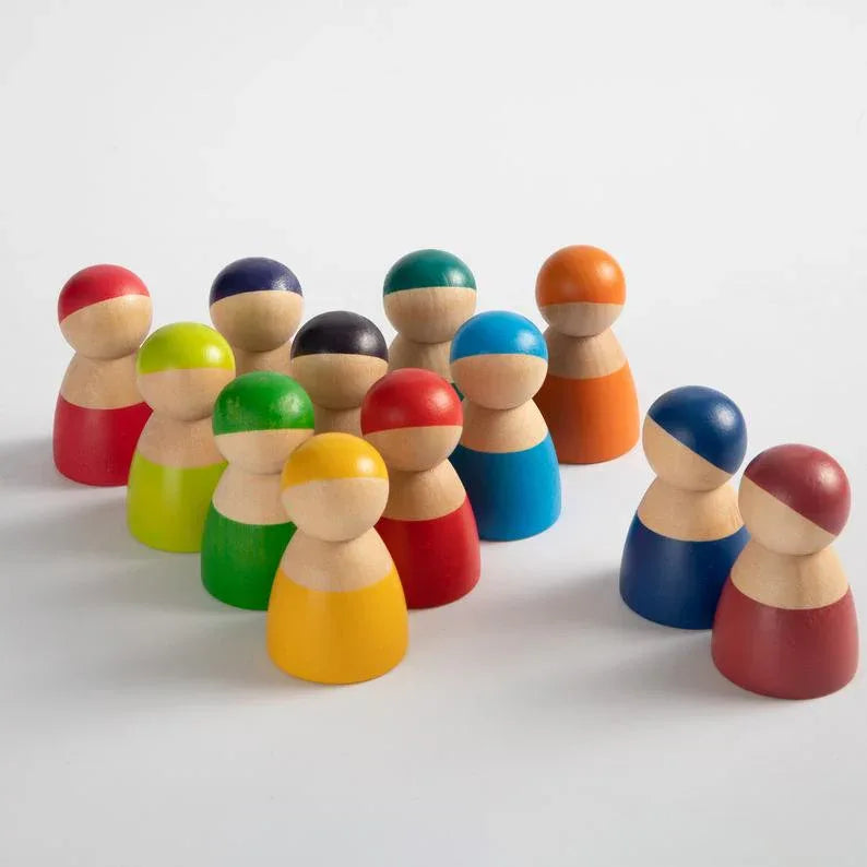 12-Piece Rainbow Wooden Peg Dolls – Primary Color - BIG FRENCHIES